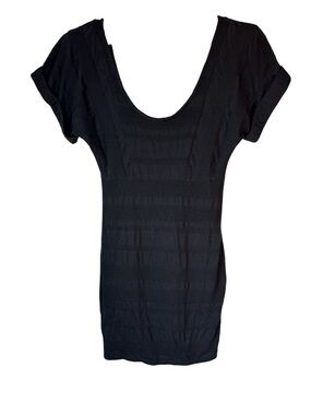 FREE PEOPLE Black Lunch Date Textured Stripe Mini Dress Sz S LBD festival